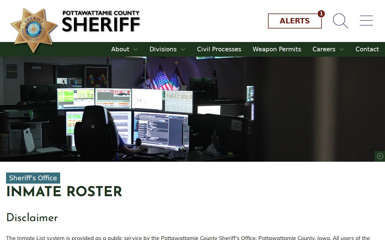 Pottawattamie County arrest roster gateway and custody disclaimer