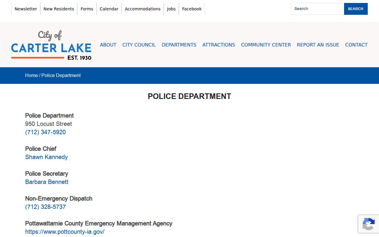 Carter Lake Police Department criminal records contact
